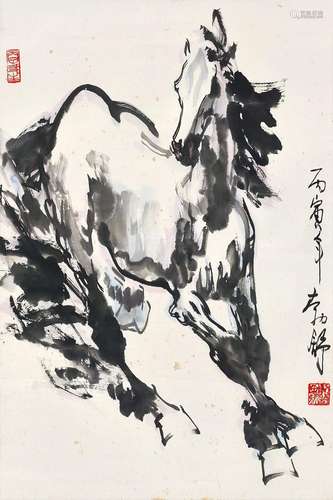 刘勃舒（b.1935） 丙寅（1986年）作 一日千里 立轴 设色纸本