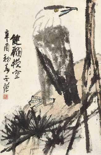 崔子范（1915～2011） 辛酉（1981年）作 健翮横空 立轴 设色纸本