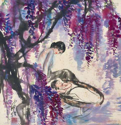 姚有信（1935～1997） 紫藤绮梦 立轴 设色纸本