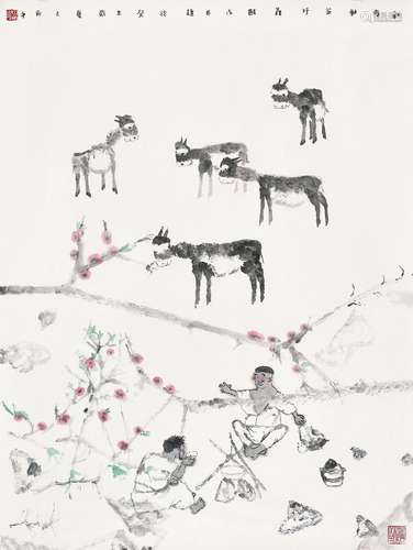 聂鸥（b.1948） 癸未（2003年）作 新春新茶好 镜心 设色纸本