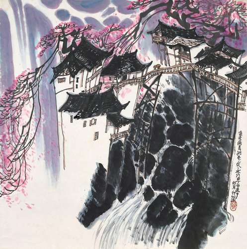 李行简（b.1937） 丁卯（1987年）作 春来遍是桃花水 镜心 设色纸本