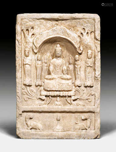 BUDDHISTISCHE MARMOR-STELE.