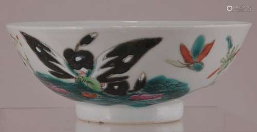 Porcelain cup. China. 19th century. Enamel decoration of butterflies and flowers.   4-5/8