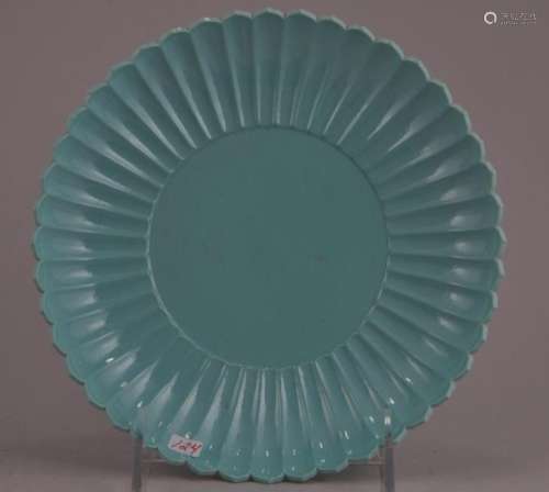 Porcelain bowl. China. Yung Ch'eng mark but 19th century. Chrysanthemum shaped with a turquoise glaze.   7