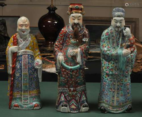 Three porcelain deities. Early 20th century. Famille Rose decoration. The Three Gods of Wealth. Man, with beard- 26