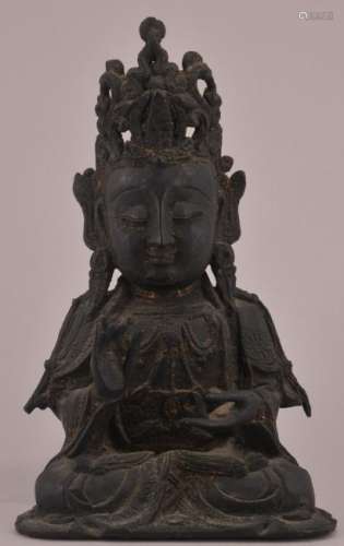Bronze Buddha. China. Ming period. (1368-1644). Seated figure of Amida.   8 3/4