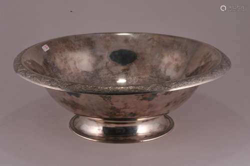 Large 19th century Chinese Export Silver bowl with stippled floral garland decorated border. 4