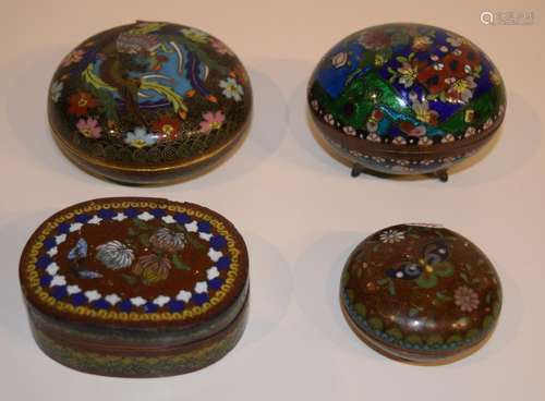 Four Japanese Cloisonne small covered boxes. Largest - 3