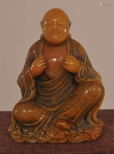 Soapstone carving. China. 18th/19th century. Tien Huang Shih carving of a Luohan with engraved robes. 3