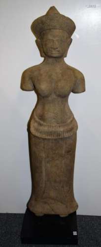 Sandstone carving. Cambodia. 11th century. Baphron style. Figure of Uma. Statue height- 29