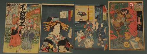 Lot of four unframed Japanese woodblock prints. Approx. 15