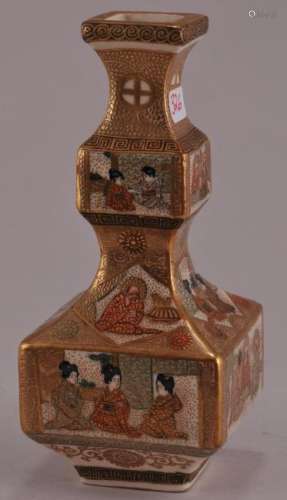 Pottery vase. Japan. Early 20th century. Satsuma ware. Decoration of women and Buddhist saints.  4-3/4
