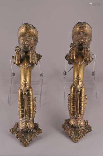 Pair of 19th century Gilt Bronze Nepal figural large door handles. 13