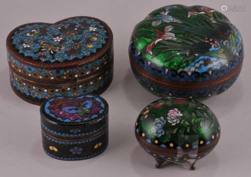 Four Japanese Cloisonne small covered boxes. Largest- 3