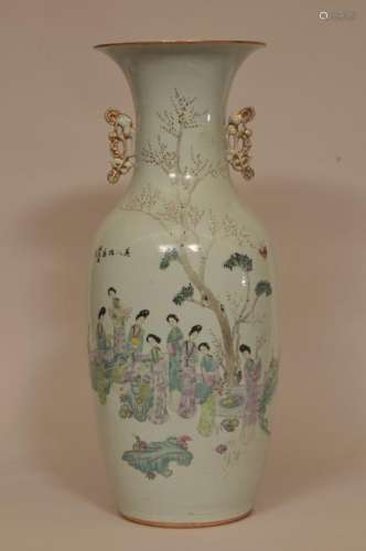 Porcelain Vase. China. Republic period. Circa 1930. Famille Rose enamels of women in a garden. 27