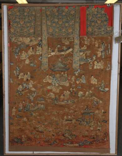 Textile panel. China. 18th Century.  Embroidered silk decoration of children playing.  80