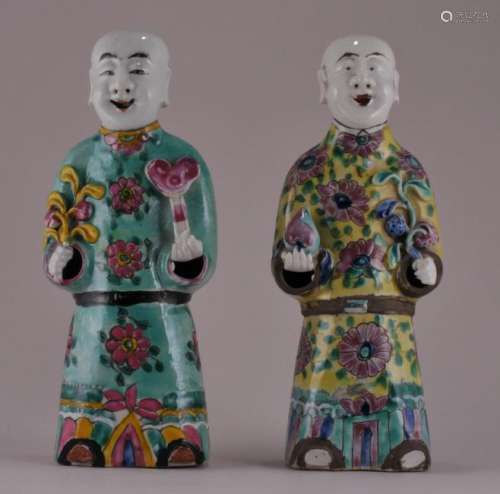 Pair of 19th century Chinese Famille Rose decorated porcelain standing figures. 8-1/4