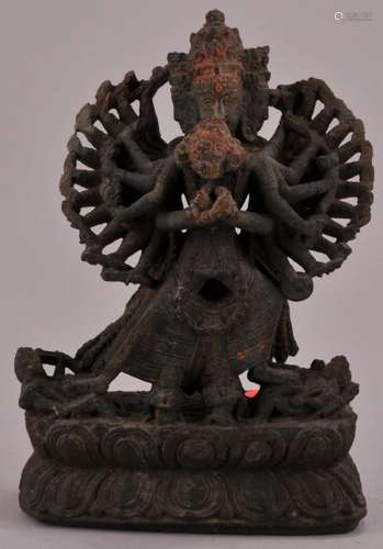 Carved stone Tantric image. Nepal of Tibet. 18th century. Figure of Shakrasamvara in YabYum.  7