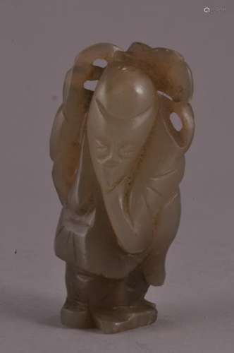 19th century Chinese carved grey jade standing figure pendant. 2-1/8
