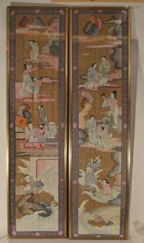 Pair of textiles. China. Circa 1900. K'ossu tapestry weave. Scenes of The Immortals. 60