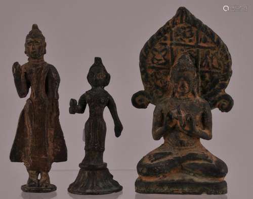 Lot of three bronze Divinities. Asia. 19th century. Figures. Tallest- 4