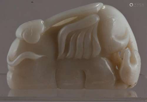 White jade carving. China. 20th century. Study of an elephant.  3-1/2