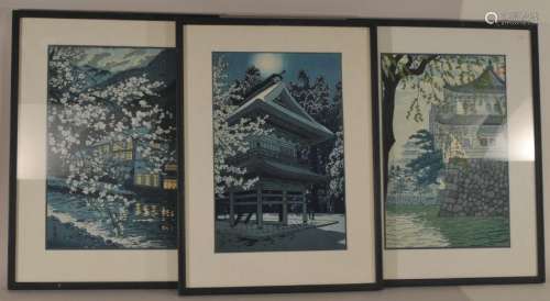 Lot of 3 Japanese woodblock prints.   Sight 14 1/2 x 9 1/2