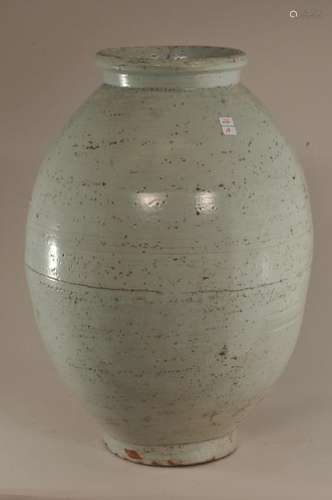 Stoneware moon jar. Korea. 18th/19th century. Oviform. White glaze.  14-1/2