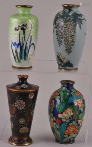 Four Japanese Cloisonne miniature vases. Tallest- 4
