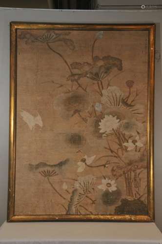 Scroll painting. China. 18th century. Lotus, birds and aquatic plants. Ink and colours on paper. Sight size: 59