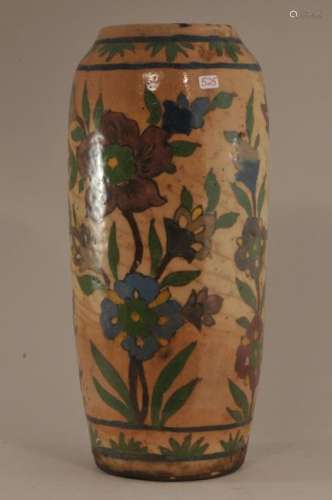 Pottery vase. Persia. Early 20th century. Polychrome decoration of flowers. 11-1/2