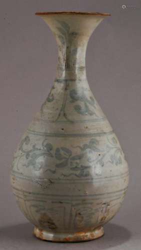 Stoneware vase.  16th century Anamese with underglaze blue scrolling decoration. 9 -1/2