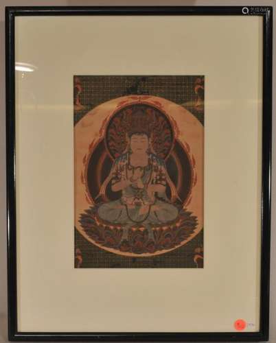 Buddhist painting. Japan. Early 20th century. Scene of Amida Kyorai. Framed and glazed. Sight size: 12-1/2