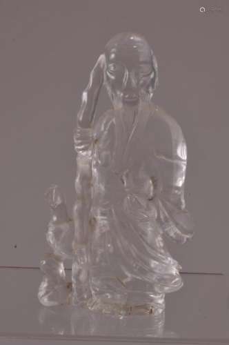 Rock crystal carving. China. Early 20th century. Standing figure of Shou Lao.   5