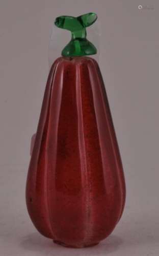 Peking glass snuff bottle. China. 20th century. Eggplant shaped. Red to snowflake overlay color.  3