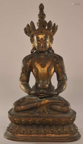 Gilt bronze Buddha. Sino Tibetan. 19th century. Seated figure of Amytaus.   9