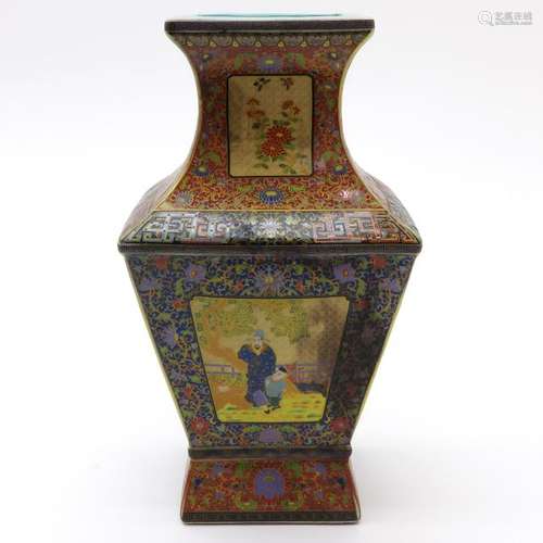 A Polychrome Vase Depicting men in gardens, marked...