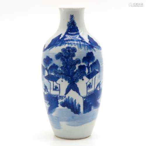 A Blue and White Decor Vase Depicting landscape wi...
