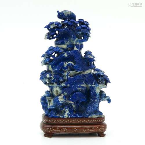 A Carved Lapis Vase with Cover 20 cm. Tall, 1010 g...