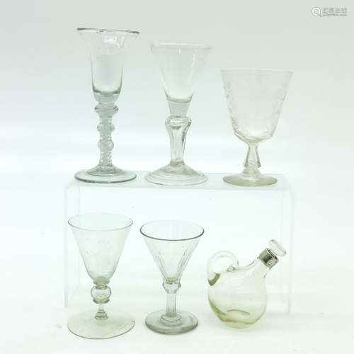 A Lot of 6 Glasses Including 18th Century slinger ...