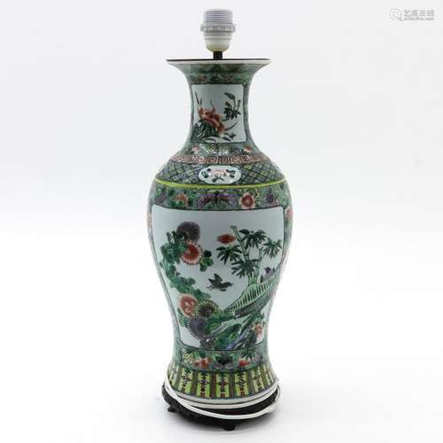 A Famille Verte Decor Lamp Depicting flowers and b...