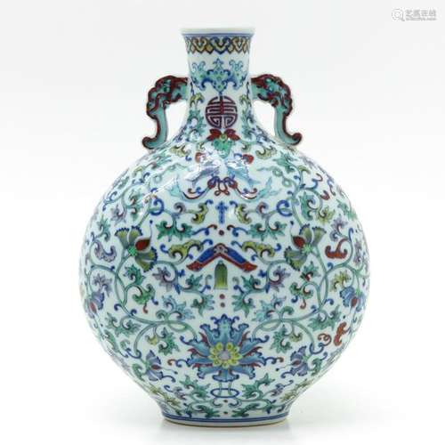 A Doucai Decor Moon Bottle Vase Full floral decor,...