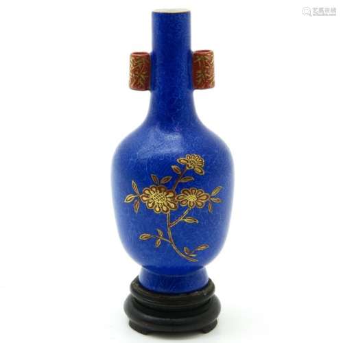 A Floral Decor Vase on Carved Wood Base Blue sgraf...