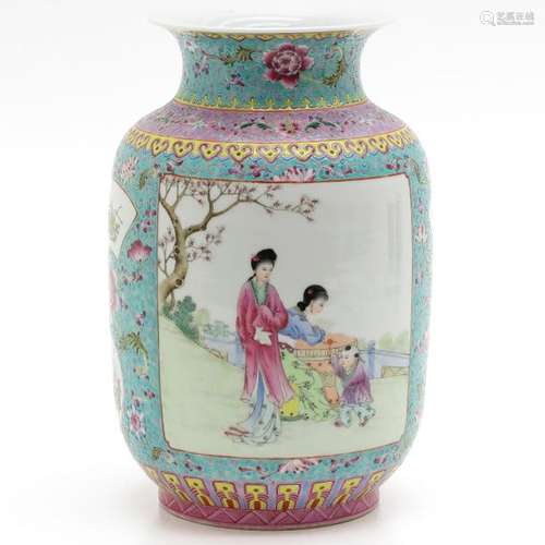 A Famille Rose Vase Light blue ground with Famille...