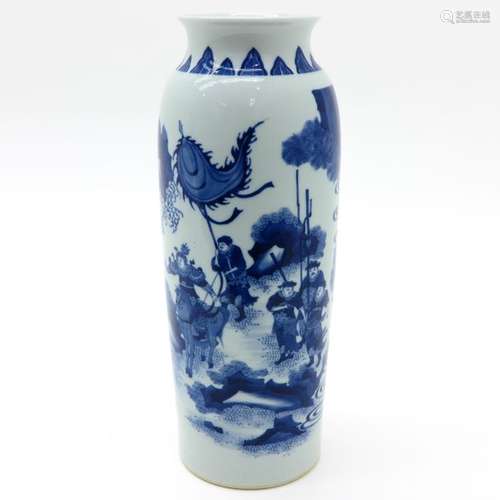 A Blue and White Rouleau Vase Depicting Chinese wa...