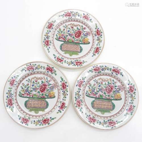 A Series of 3 Famille Rose Plates Floral decor, 24...