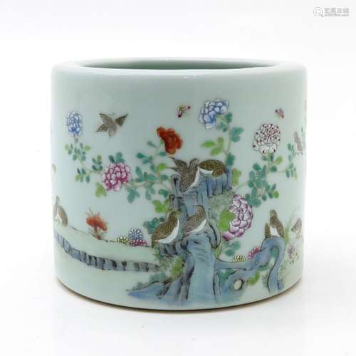 A Polychrome Decor Brush Pot Depicting Quail in tr...