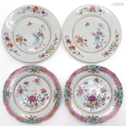 A Lot of 4 Famille Rose Plates 23 cm. In diameter,...