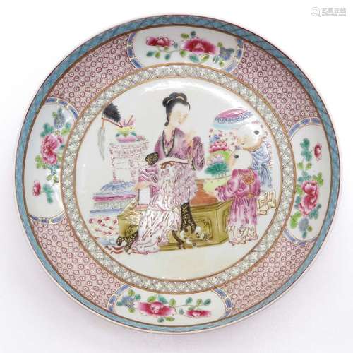 A Ruby Back Famille Rose Plate Depicting lady in g...