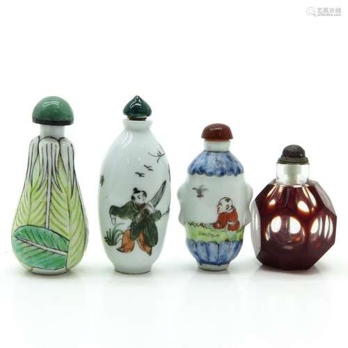 A Lot of 4 Snuff Bottles Including 3 porcelain and...